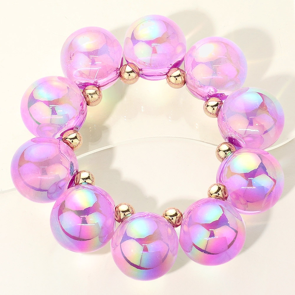 Purple Iridescent Ball Bracelet Chunky Bubble Beaded Fun Statement Jewelry